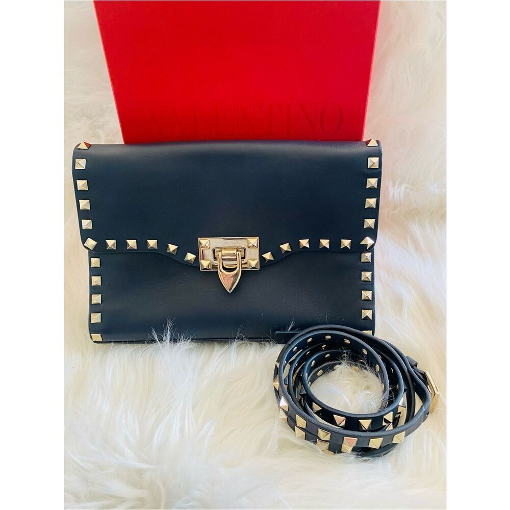 VALENTINO GARAVANI Rockstud Flip Lock Flap Bag Leather Medium. Authentic.